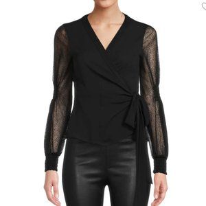 Donna Karan black lace wrap front top